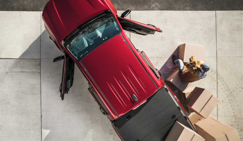 Contractors Pickup Truck and Moving Boxes