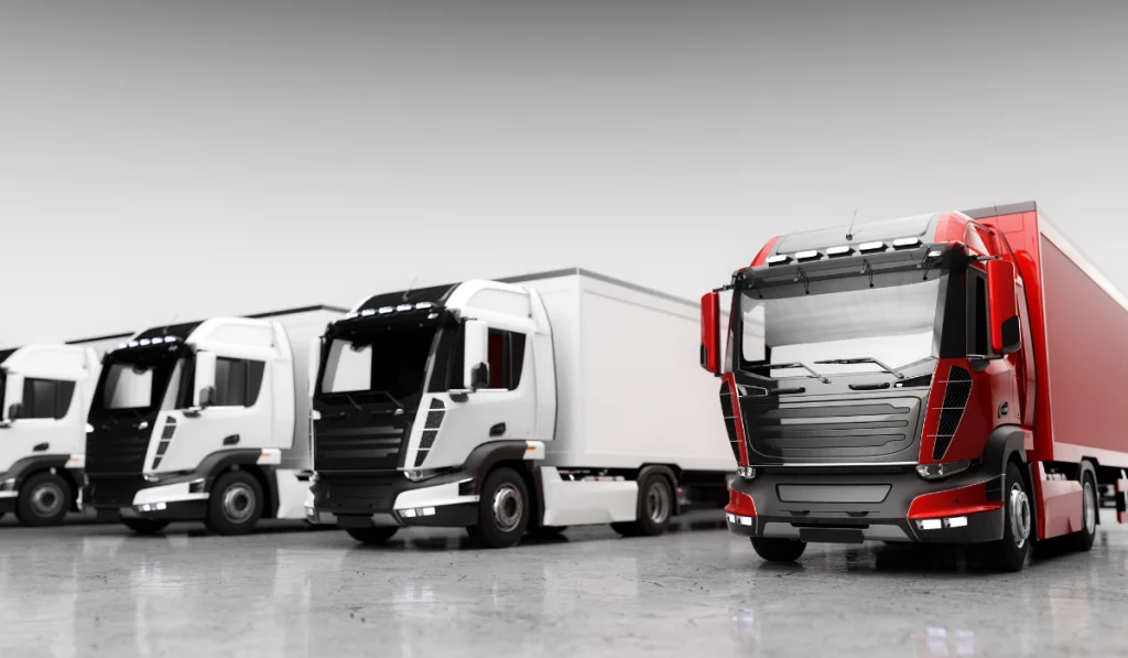 Fleet of trucks with cargo trailers 
