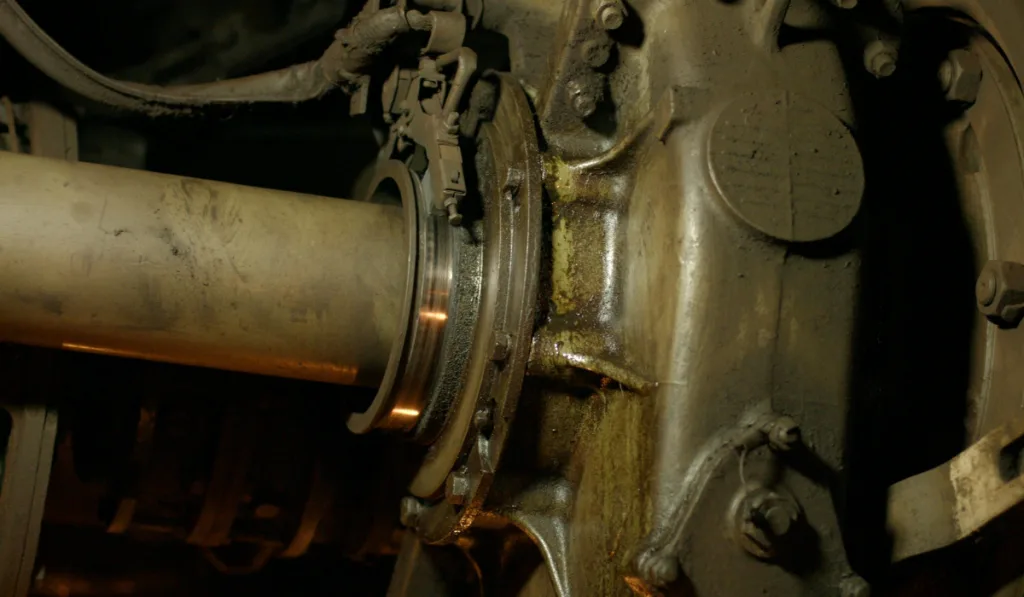 Metal train engine close up
