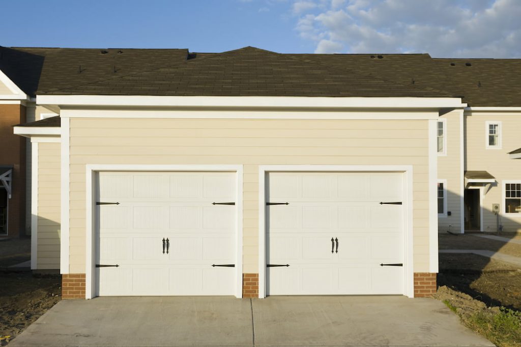 townhouse two door garage outside view
